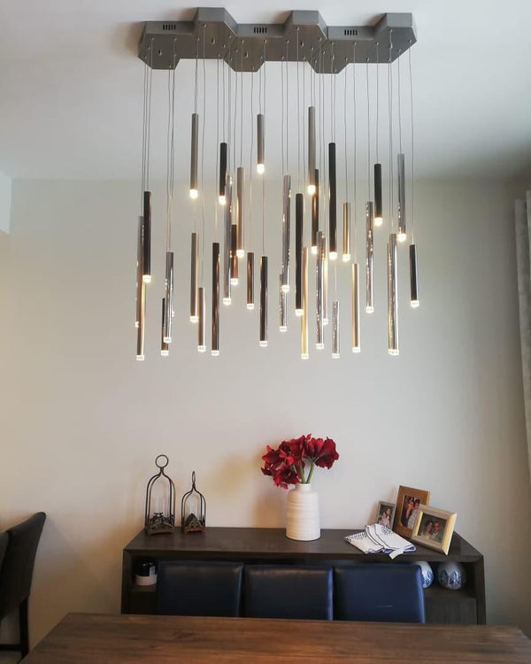 Brillia Round Two-Tone Tubular Pendant Light Chandelier