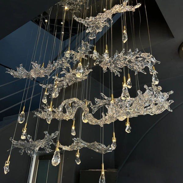 Artistic Raindrop Wave Crystal Large Chandelier Living Room Staircase Foyer