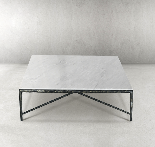 Thaddeus Forged Iron Marble Square Coffee Table 36" 48" 60"