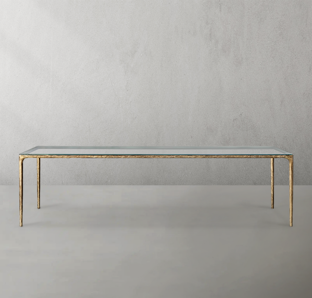 Vintage Forged Iron Glass Rectangular Dining Table