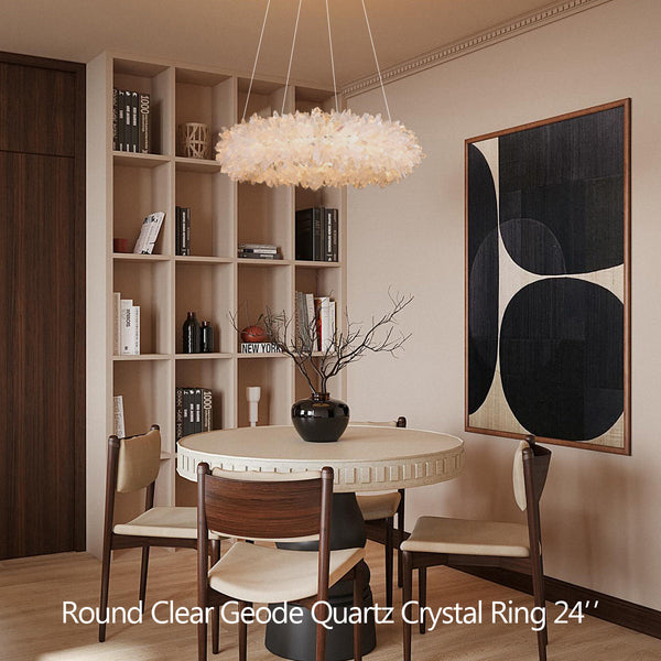 Cervine Round Clear Geode Quartz Crystal Ring Chandelier 24"