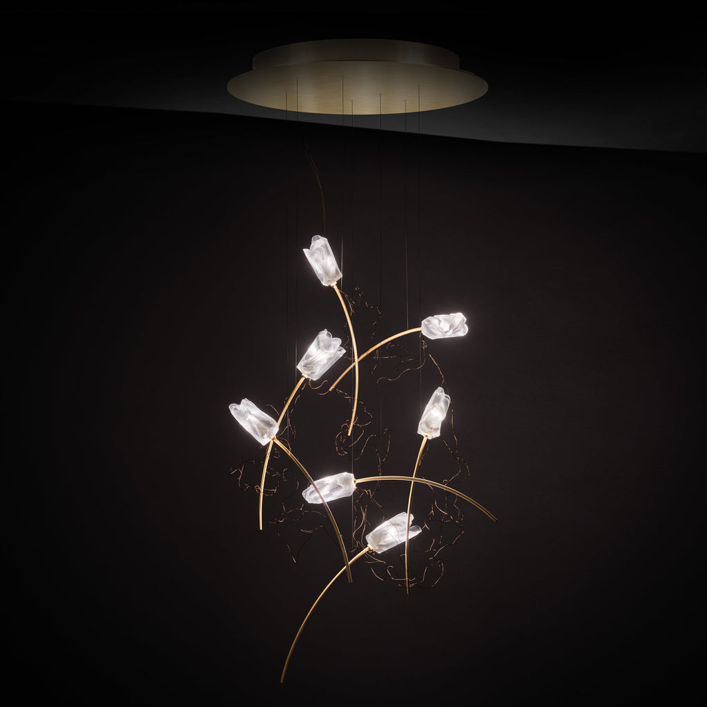 Oriolume Round LED Chandelier Lentiflex & Brass & Copper Electric Wires