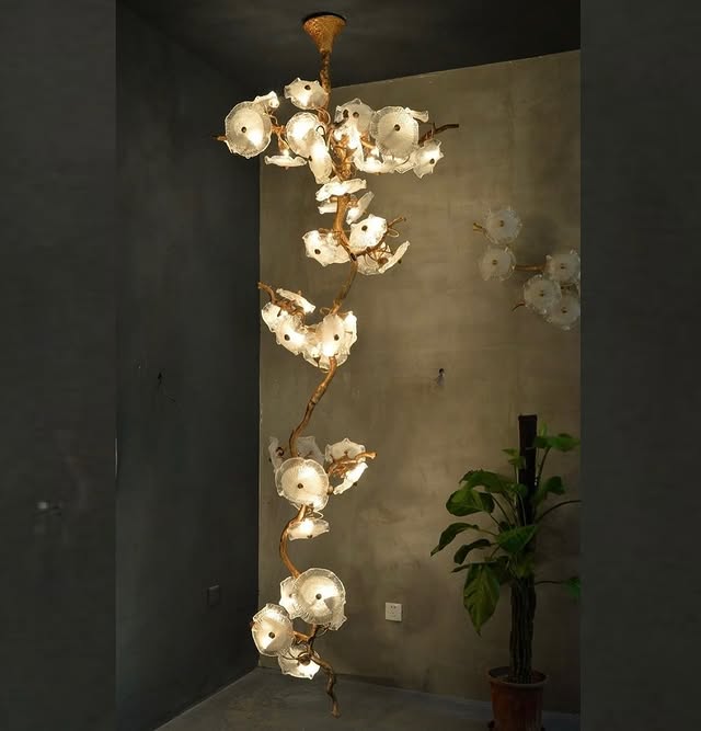 Nenufar Bonsai Staircase Crystal Chandelier for High Ceiling