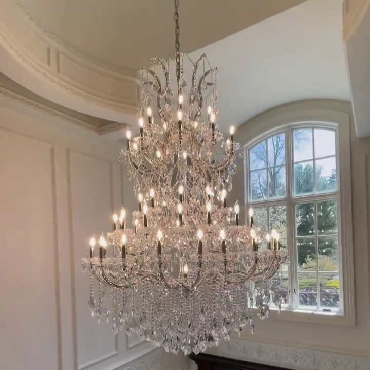 Traditional Candle-Shaped Crystal Chandelier with K9 Crystal Finish for Staircase Foyer Living Room Villa