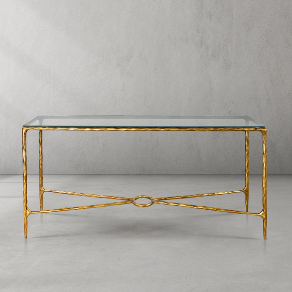 Thaddeus Forged Iron Rectangle Glass Console Table 60" 72"