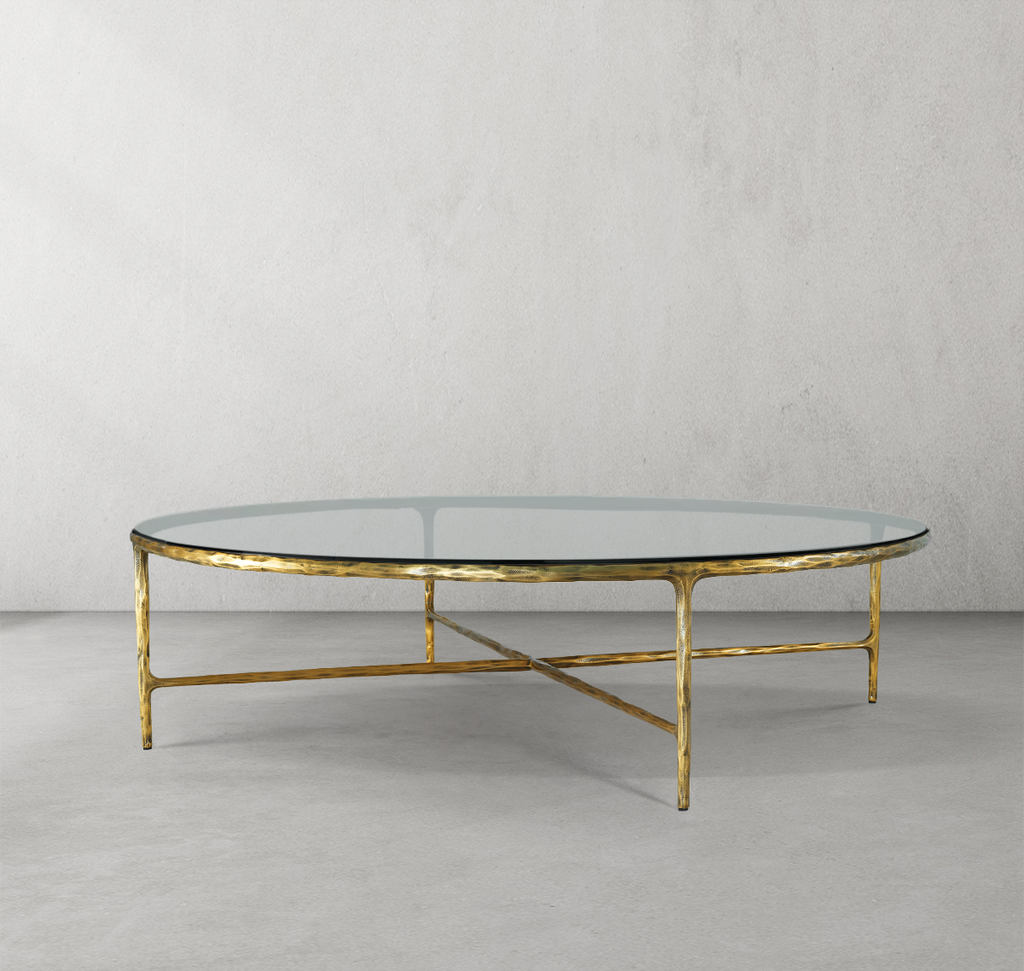 Vintage Forged Iron Glass Round Coffee Table 36