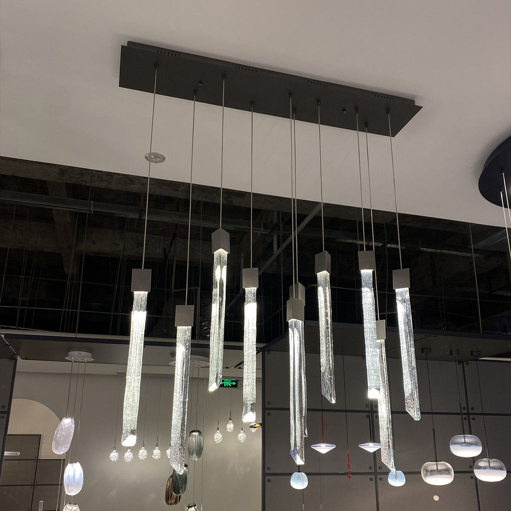 Modern Ash Black Round/Rectangle Crystal Sticks Chandelier for Dining Room/Living Room/Staircase